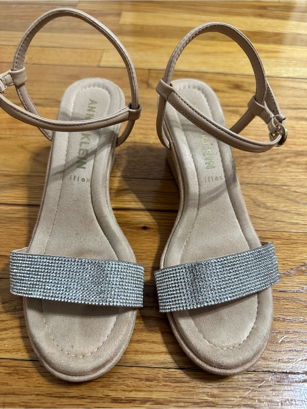Anne Klein Rhinestone Wedge Sandals Nude Size 7.5
